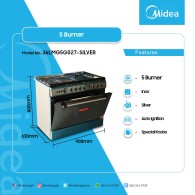 MIDEA GAZINIERE 5 FEUX 90 X 60 CM - Allumage Auto - Garantie 06 mois