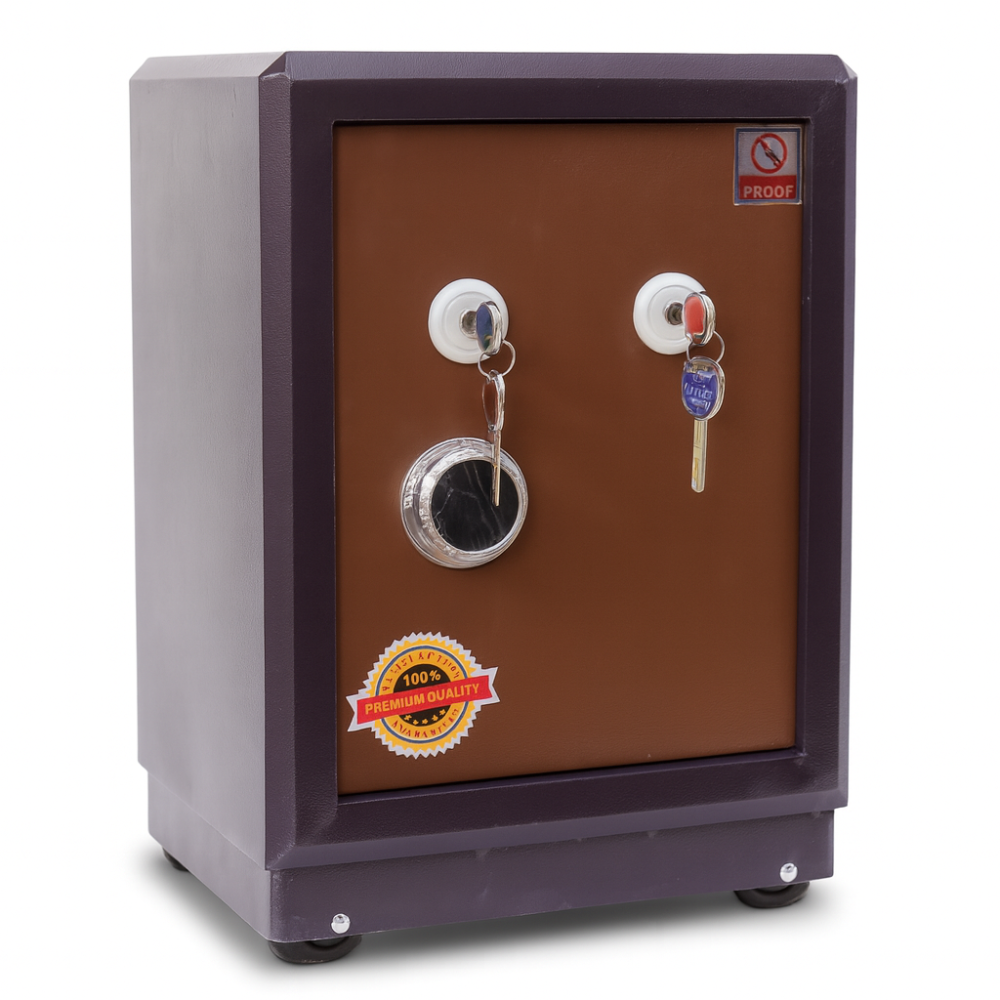 Coffre-fort de sécurité double clé et combinaison mécanique – Acier renforcé - Marron Coffre-fort de sécurité double clé et combinaison mécanique – Acier renforcé - Marron