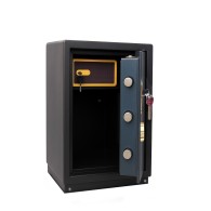 Coffre-fort electronique en acier renforcé avec code numérique et clé de secours – Haute sécurité - Gris/ Noir